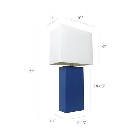 Elegant Designs Modern Leather Table Lamps with White Fabric Shades, Blue, PK 2 LC2000-BLU-2PK